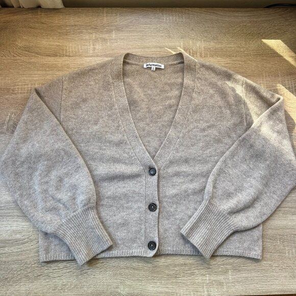 Reformation Varenne Cashmere Cardigan Sweater Oatmeal Tan Brown Medium - Picture 3 of 11